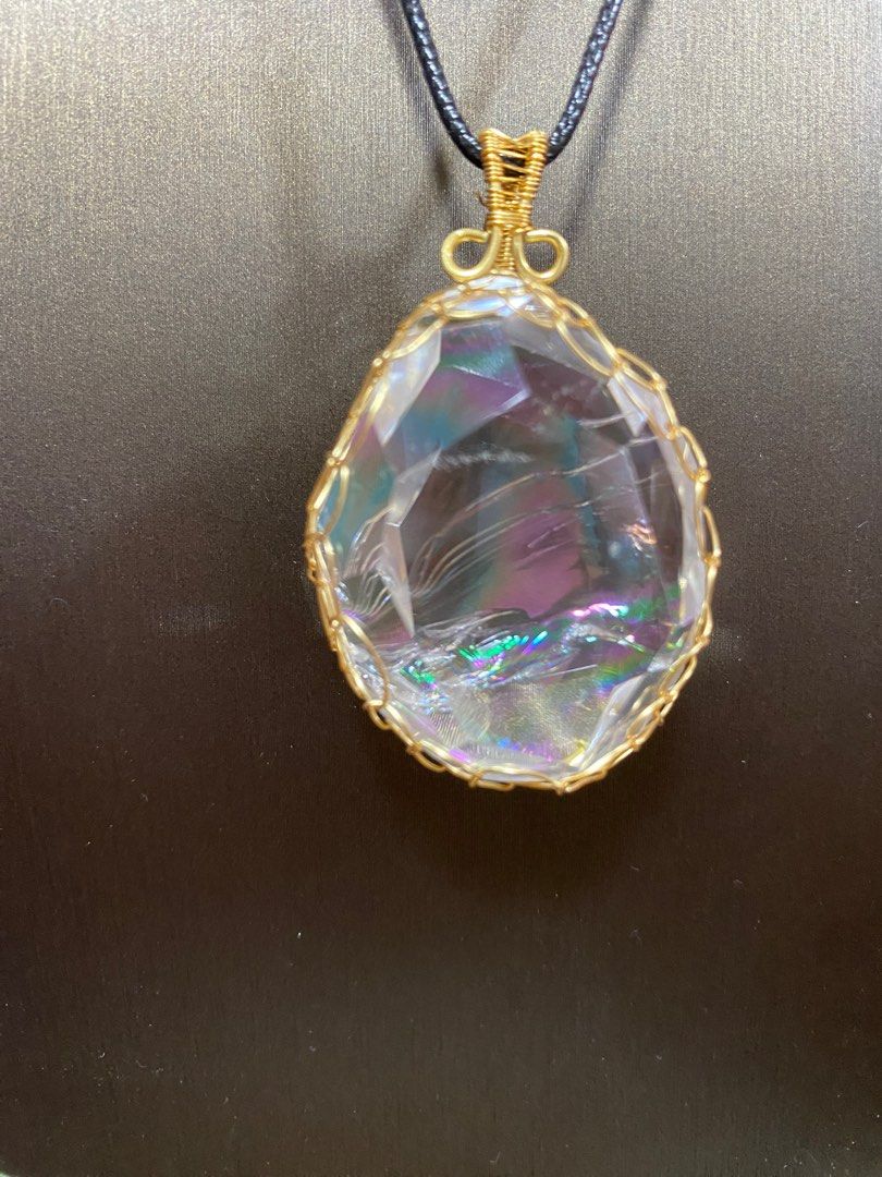 Rainbow Clear Quartz Pendant w Wires Winding