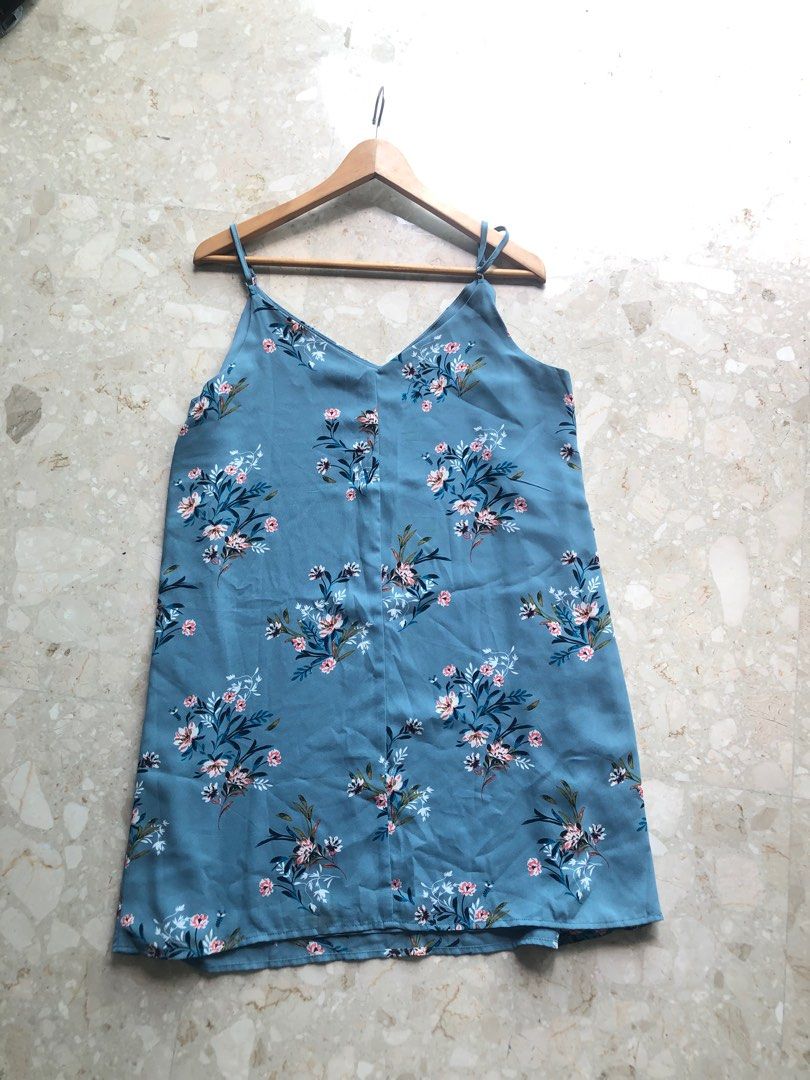 Cotton On Double lined Blue Floral Slip-on Dress, Women's Fashion, Dresses  & Sets, Dresses on Carousell
