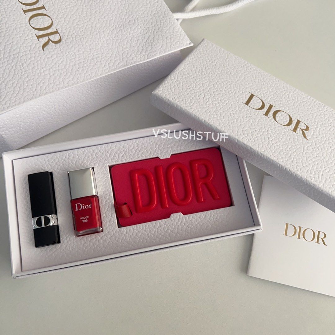Dior Makeup Travel Set Luggage Tag, Mini 999 : Rouge Nail Polish and  Lipstick