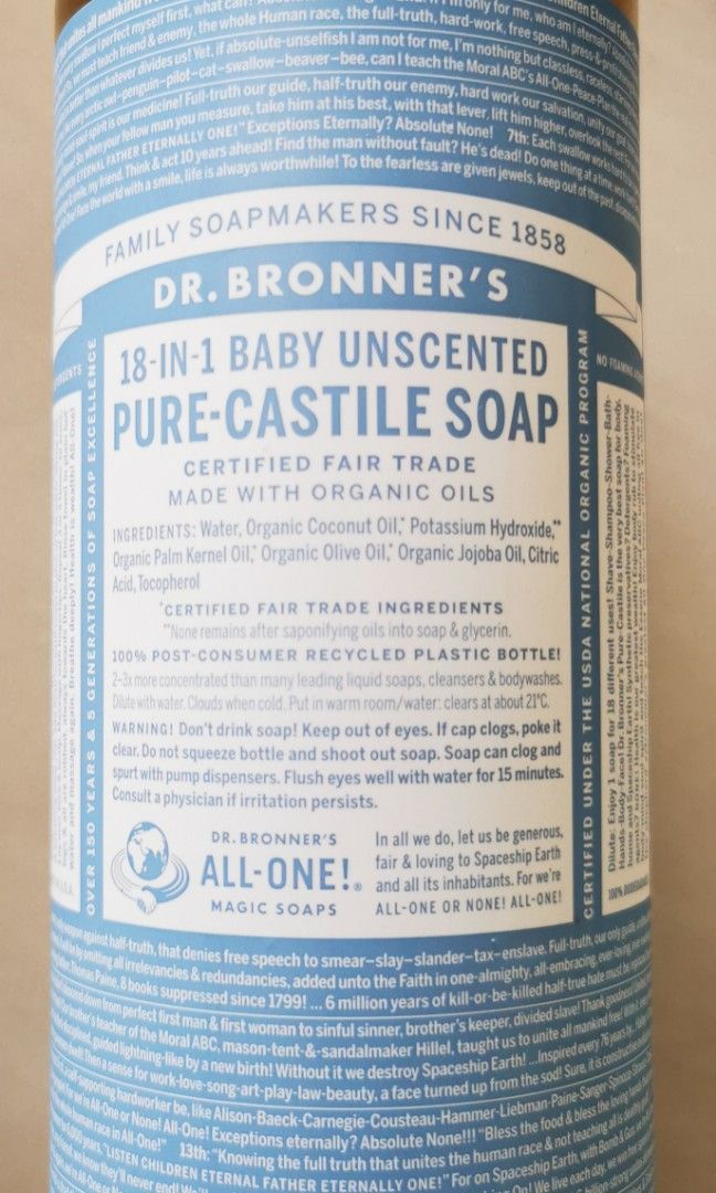 DR BRONNER'S Baby Unscented Pure Castile Liquid Soup 946ml, Beauty