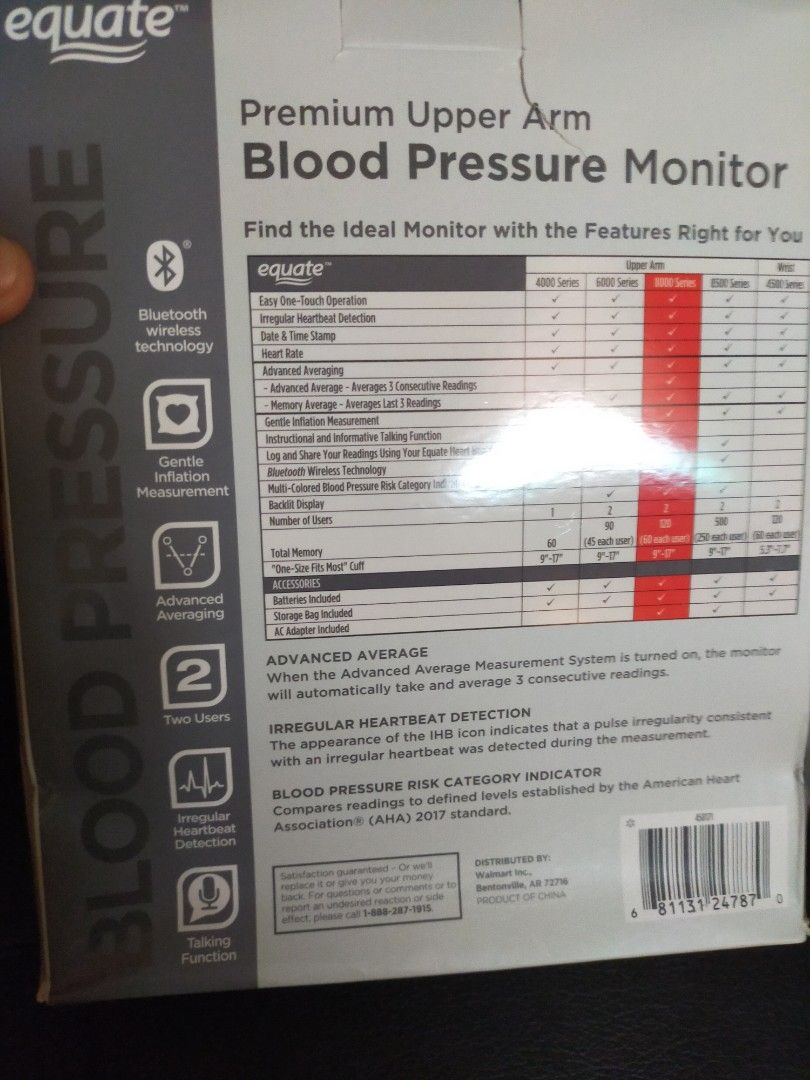 Equate Blood Pressure Upper Arm Monitor 4000 Series/ 60 Memories