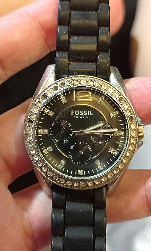 Black fossil watch with diamond womens outlet