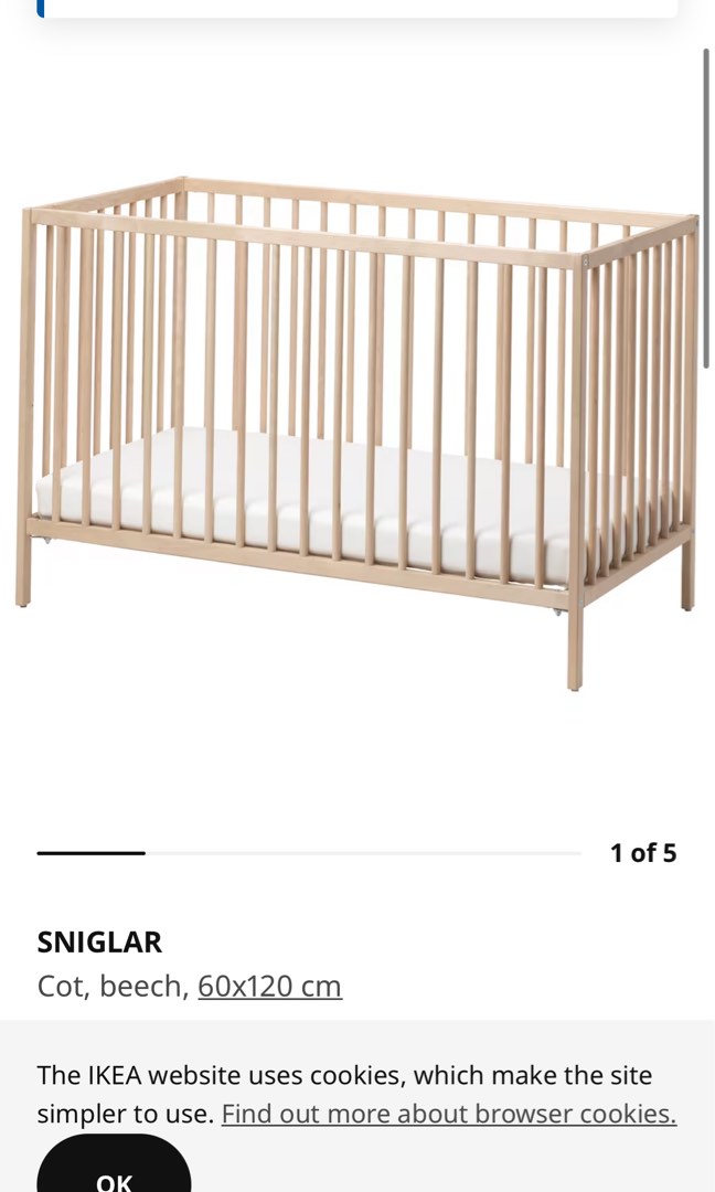 Free ikea sniglar beech crib, Babies & Kids, Baby Nursery & Kids