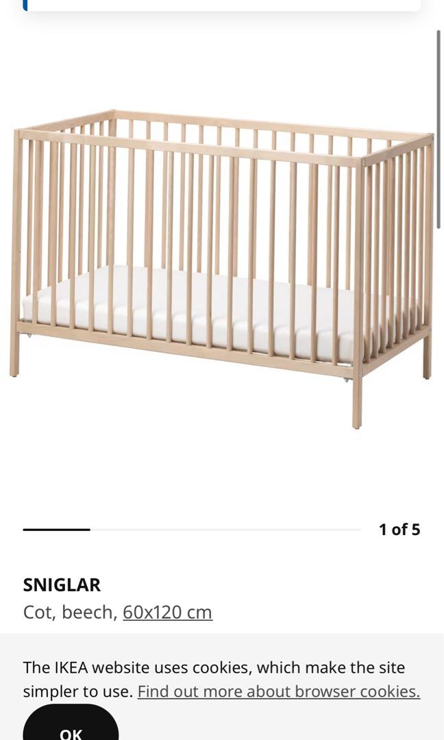 Free ikea sniglar beech crib, Babies & Kids, Baby Nursery & Kids
