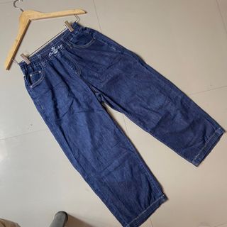 Garterized Soft Denim Pants Wide leg Pants