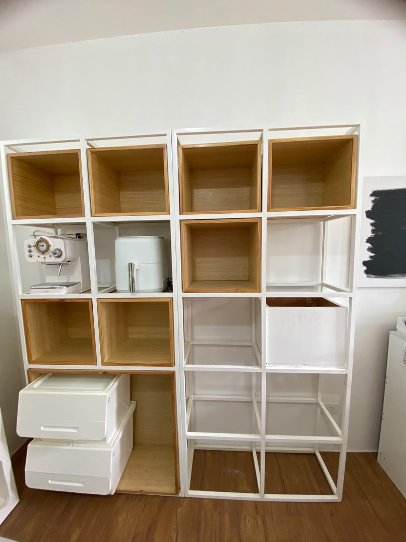 grid rack wood and metal framing partition storage, Furniture & Home ...