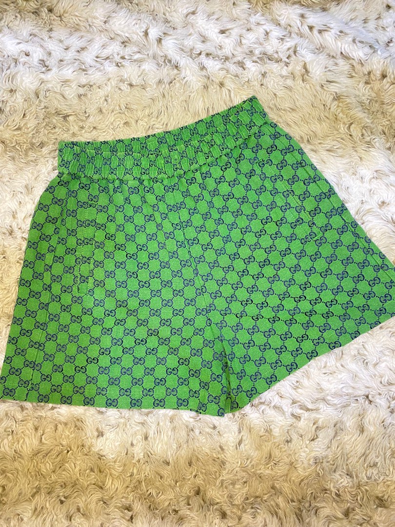 Gucci Green Monogram Pleated Shorts, Women's Fashion, Bottoms, Shorts on  Carousell