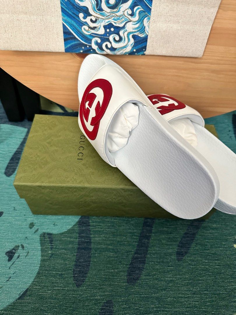 Red white blue gucci slides hot sale