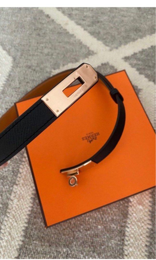 Hermes Kelly 18 belt Adjustable Black Rosegold Hardware, Women's Fashion, Watches & Accessories