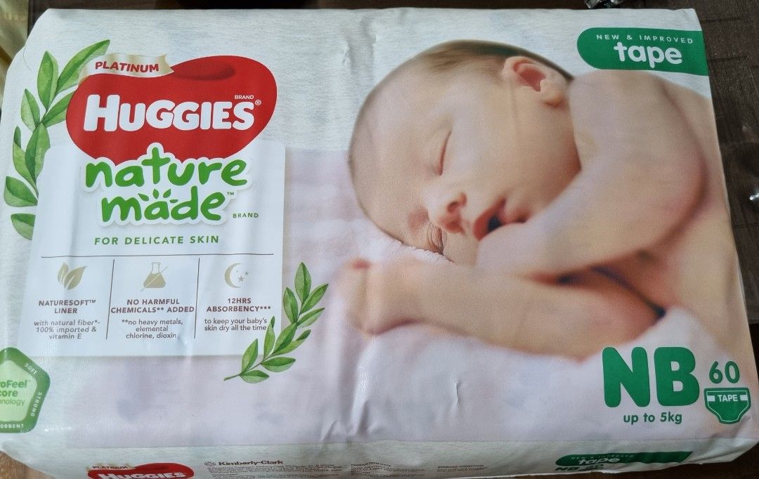 Huggies Platinum Nature Made Diapers NB Up to 5kg, Babies & Kids ...