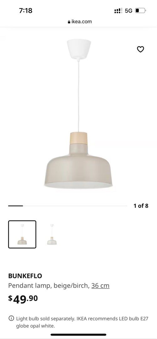 IKEA Bunkeflo Pendant Lamp, Furniture & Home Living, Lighting & Fans