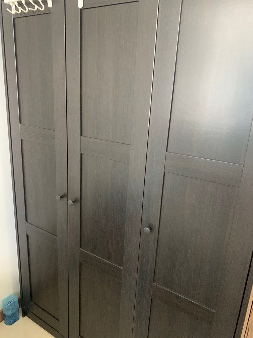 IKEA RAKKESTAD wardrobe with 3 doors black brown, Furniture & Home