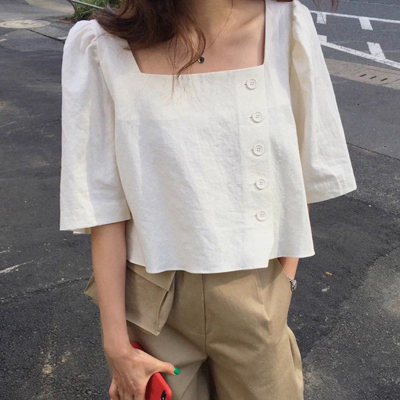 Instock Korean chic summer niche versatile square collar side