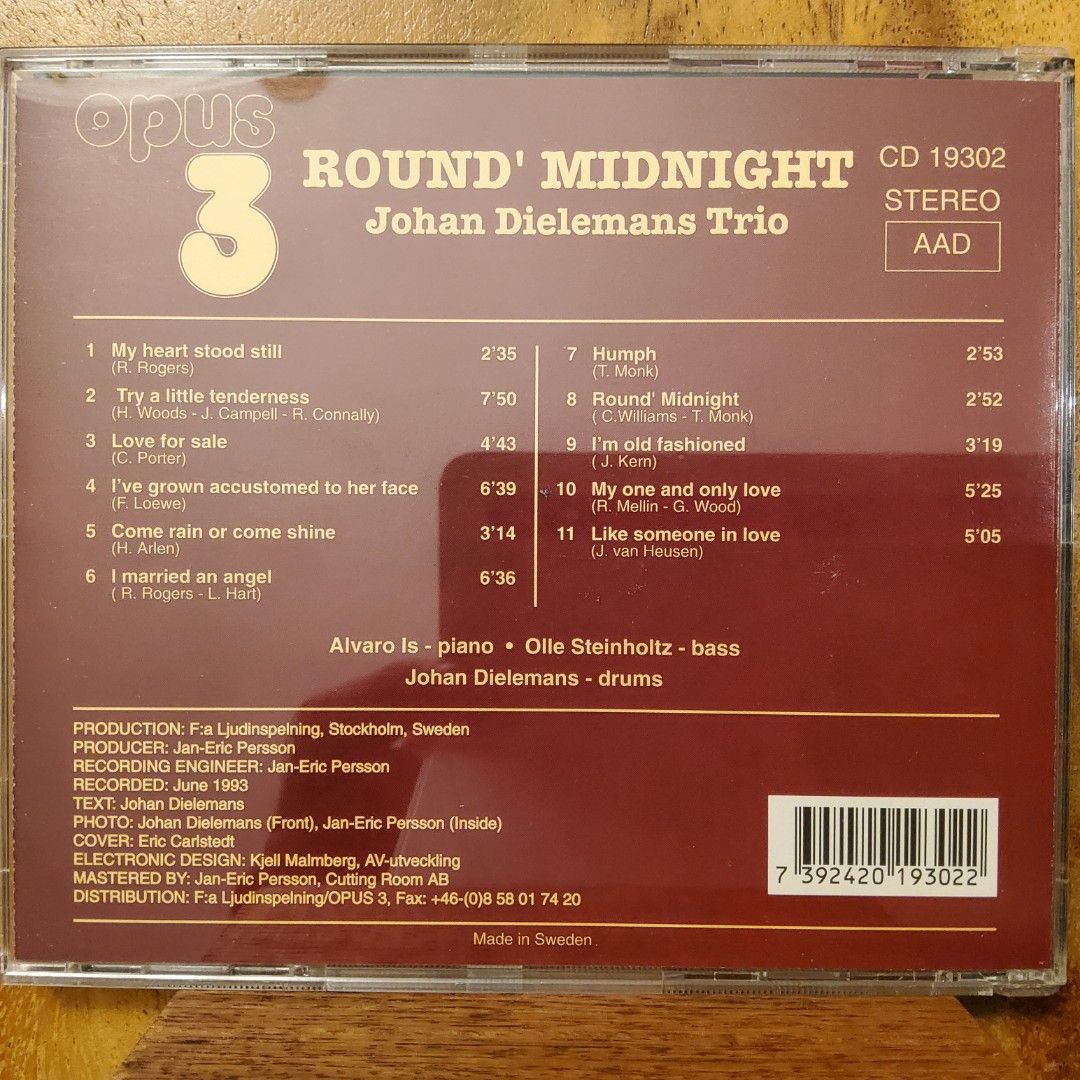 Johan Dielemans Trio ROUND' MIDNIGHT Jazz Music CD Audiophile, Hobbies ...