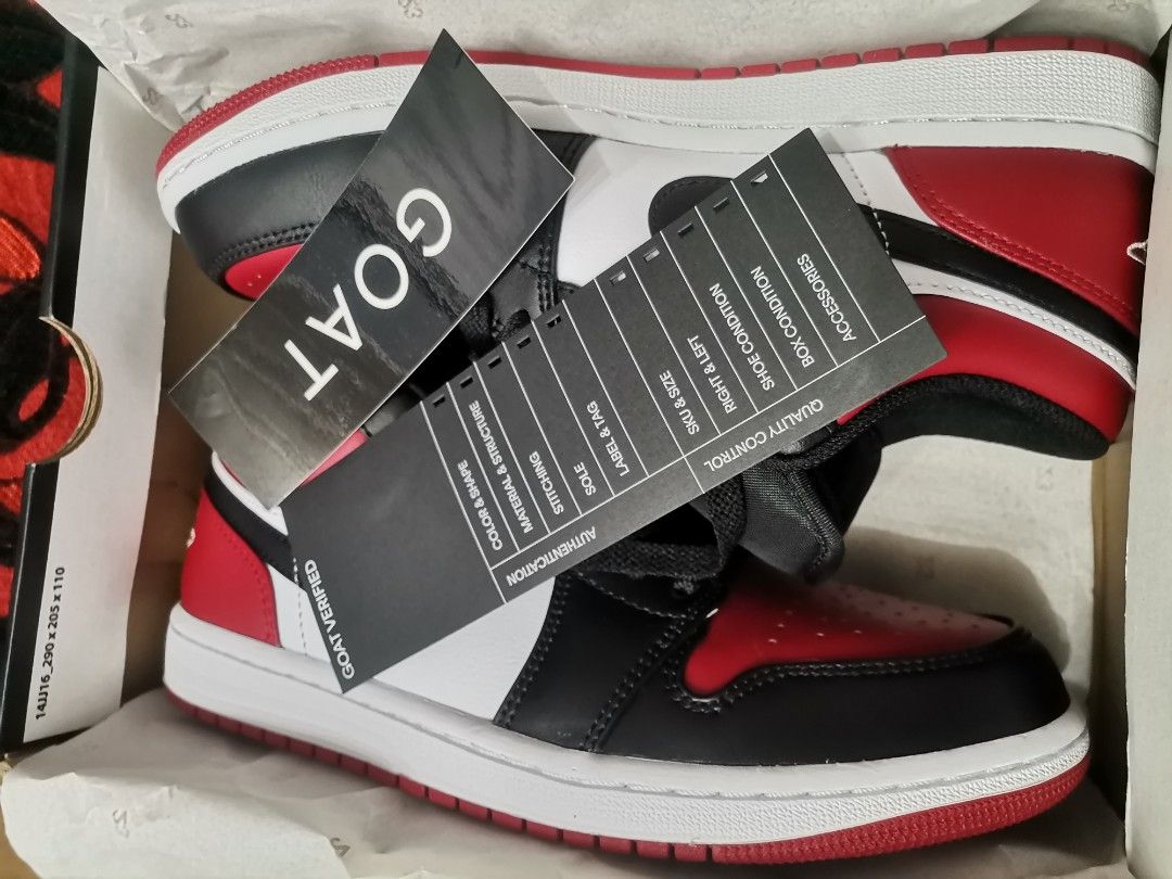 Jordan 1 bred deals toe fake