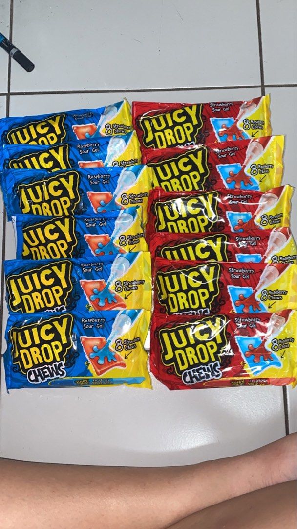 JUICY DROP CHEWS with raspberry sour gel and strawberry sour gel