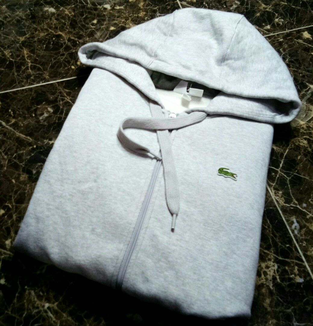 LACOSTE PLAIN GREY HOODIE ZIPPER JACKET SWEATSHIRT XXL Men s