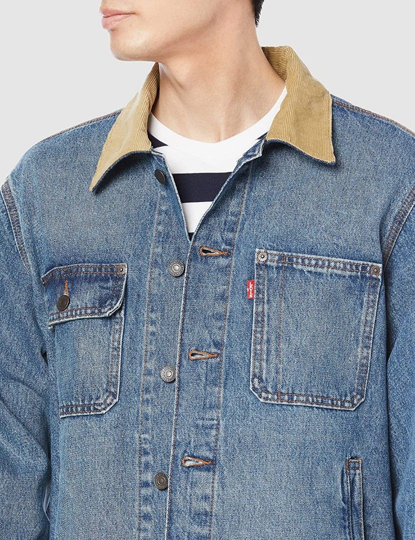 Mens denim jacket with corduroy best sale collar