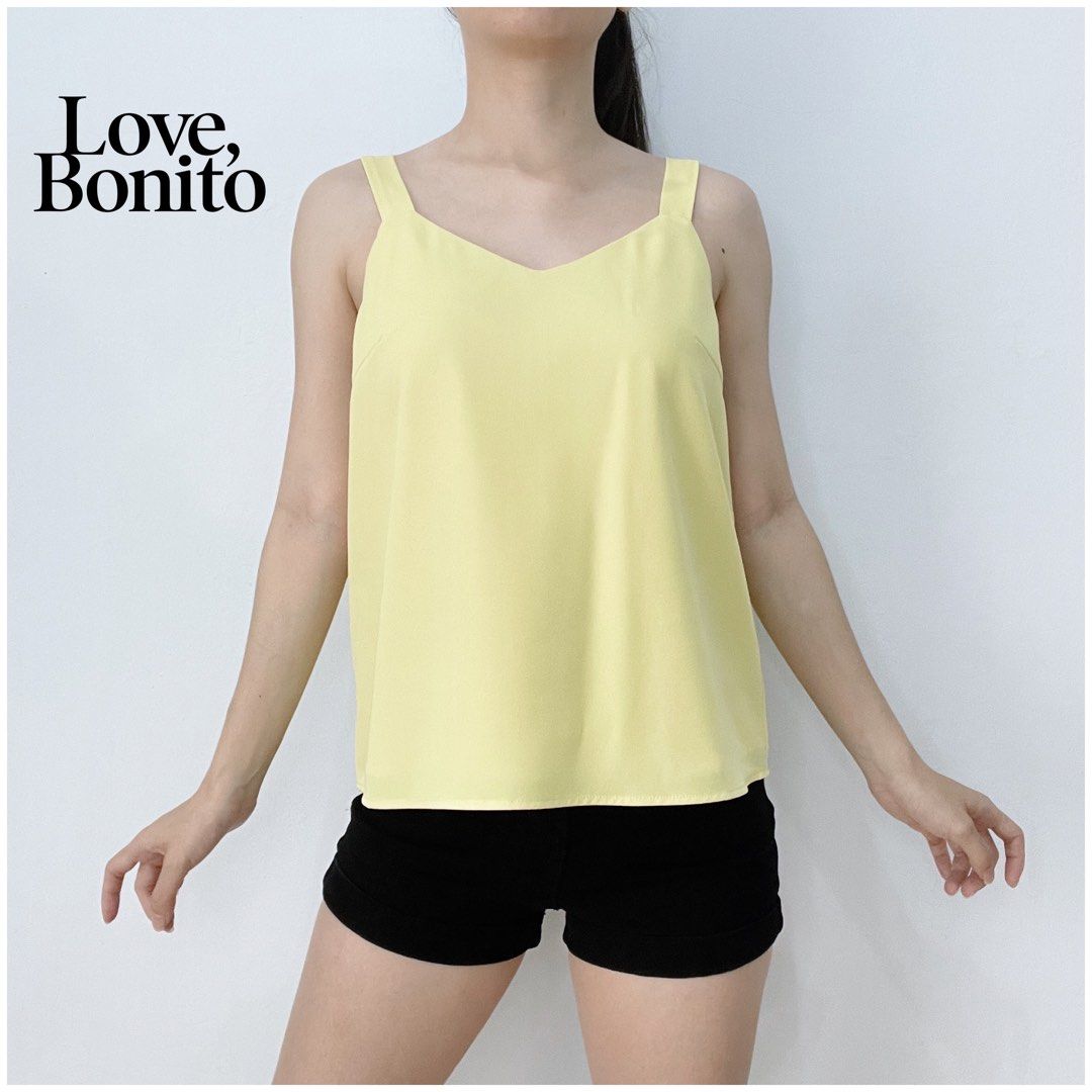 Love Bonito Anva Tie Back Sash Top Yellow Cami Tank Top Ribbon Tie Back  Beach Wear Camisole Atasan Tanktop Kuning Tali lkat Belakang Baju Pantai,  Fesyen Wanita, Pakaian Wanita, Atasan di Carousell