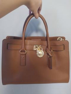 ORIGINAL MK Hamilton Medium Lock and Key (New with Tags) Luggage Brown/Gold  Hardware Saffiano Leather Satchel 13L x 5.5W x 9H, Luxury, Bags &  Wallets on Carousell