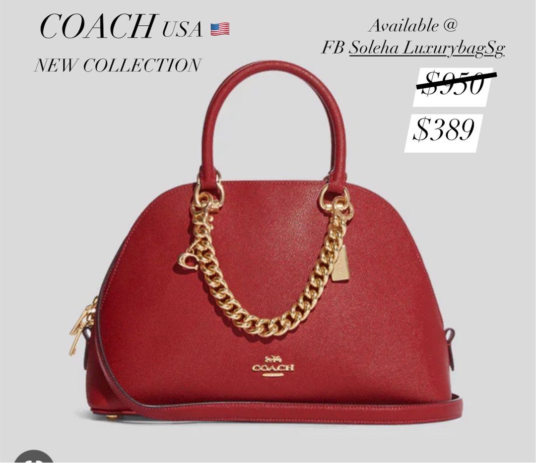 New Authentic COACH Katy Leather Satchel Bag RED On SALE 70 OFF