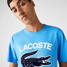CLEARANCE Lacoste light blue tee shirt tshirt top black crocodile white font words Men s Fashion Tops Sets Tshirts Polo Shirts on Carousell