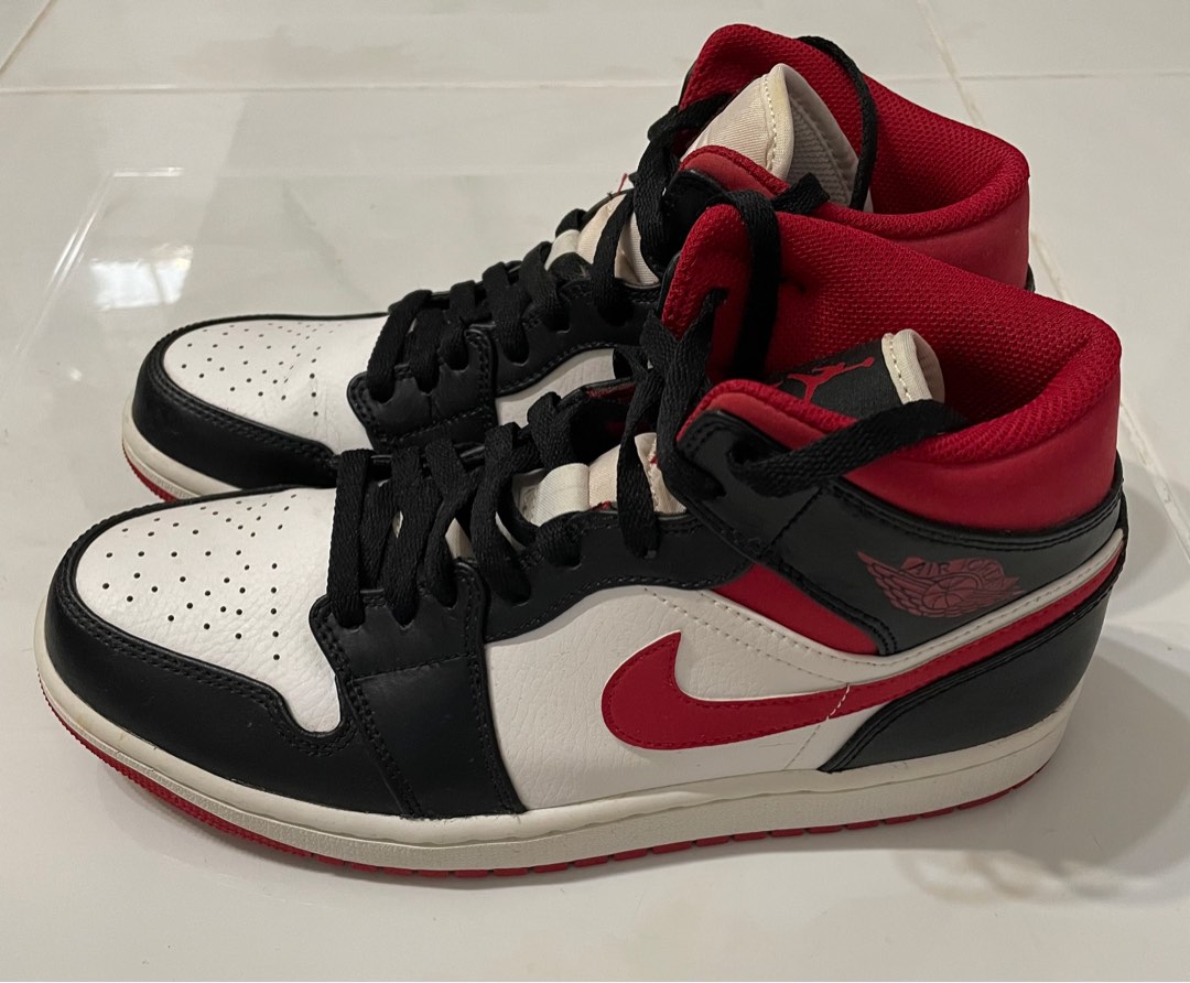 Nike Air Jordan1 Mid Black/Red/White, Men's Fashion, Footwear, Sneakers ...