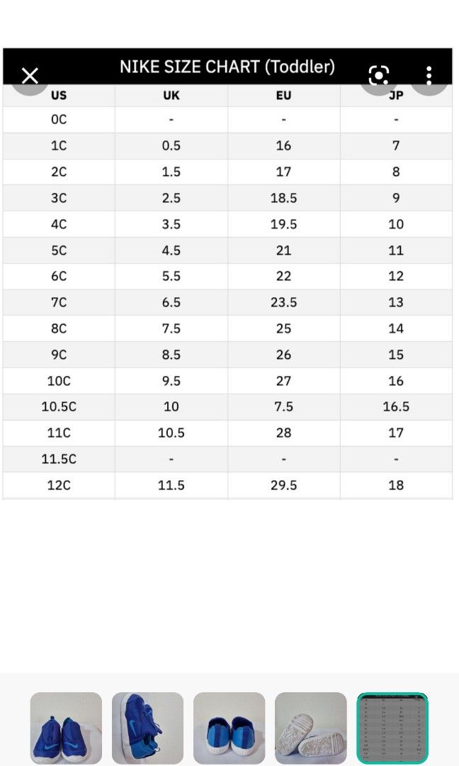 Nike boy shoes size chart deals