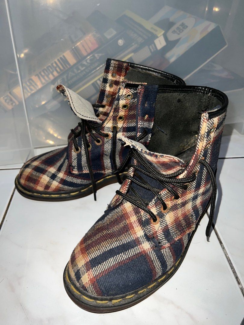 ORIGINAL USED UK 6 DOCTOR MARTENS TARTAN FABRIC 8 EYELETS BOOTS SALEPASRAYA