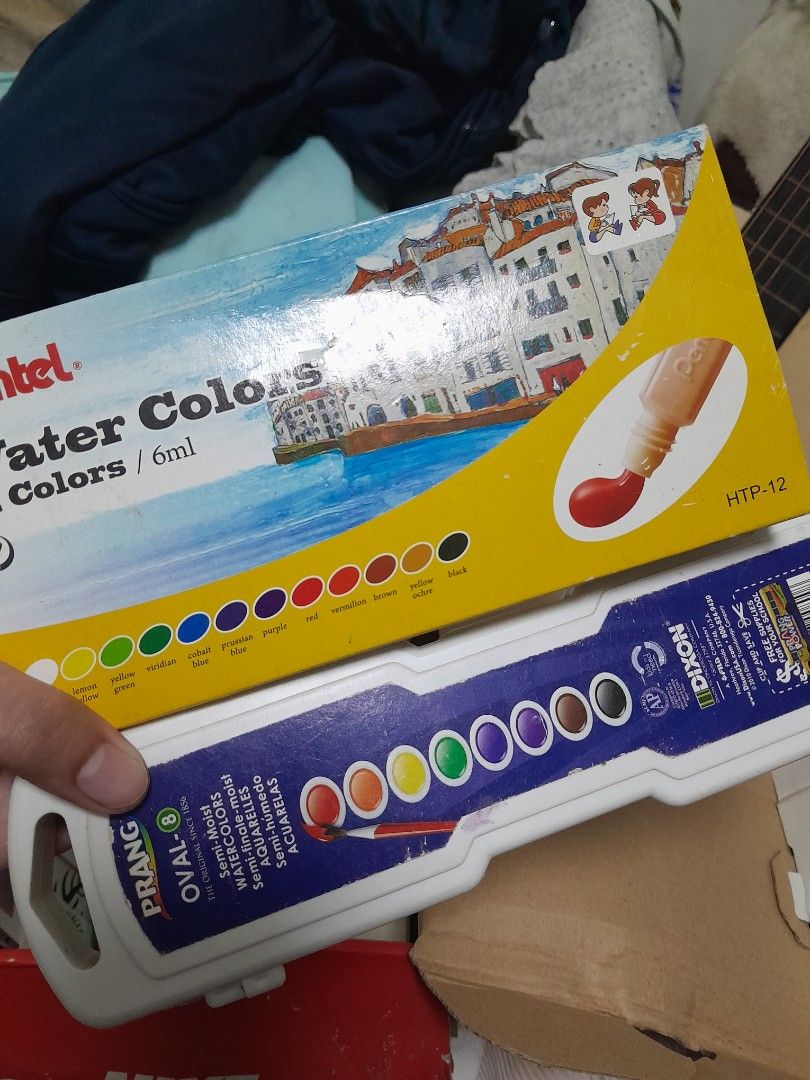Prang & Pentel Watercolor bundle (Category: Craft Supplies & Tools) located in Baguio. Submitted by pheeebees (Listing ID 1225635817, Image 1). Description: watercolor set for only 200 pesos. prang - with sign of usage pentel - white lang po ata nagamit ko. di ko na masyadong tanda😁.