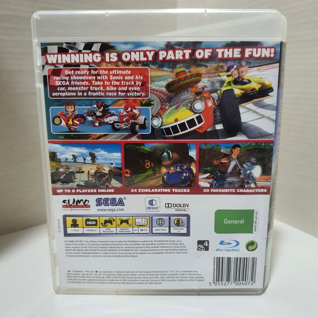 PS3 Games Sonic and Sega All Stars Racing Race Multiplayer Kid