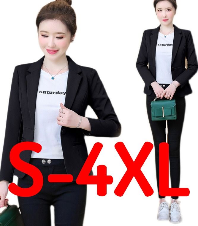Saiz S-5XL Blazer Hitam New Women Long Sleeve Suit Office Top Long