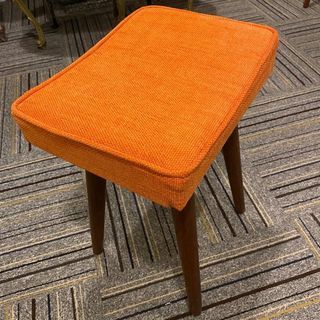 Reupholstered Retro / Vintage Orange Wooden Stool #KEMASRAYA
