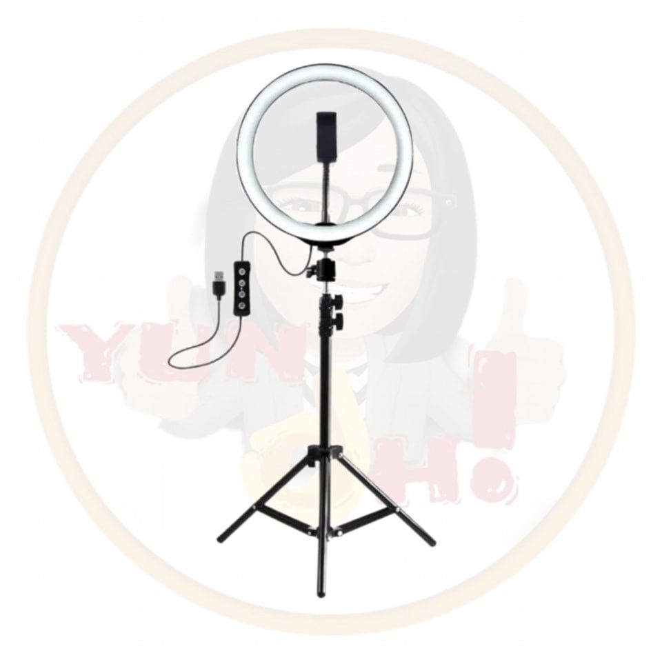 Ring light with stand (Category: Tripods & Monopods) located in Quezon City. Submitted by gervincho (Listing ID 1225560418, Image 3). Description: • Brand new • 26 cm Ring light diameter • 210 cm Stand height • Light color: White, Warm white and Warm yellow • Open for pick up or delivery (plus shipping fee). • Open for reservations (with advance payment required)..