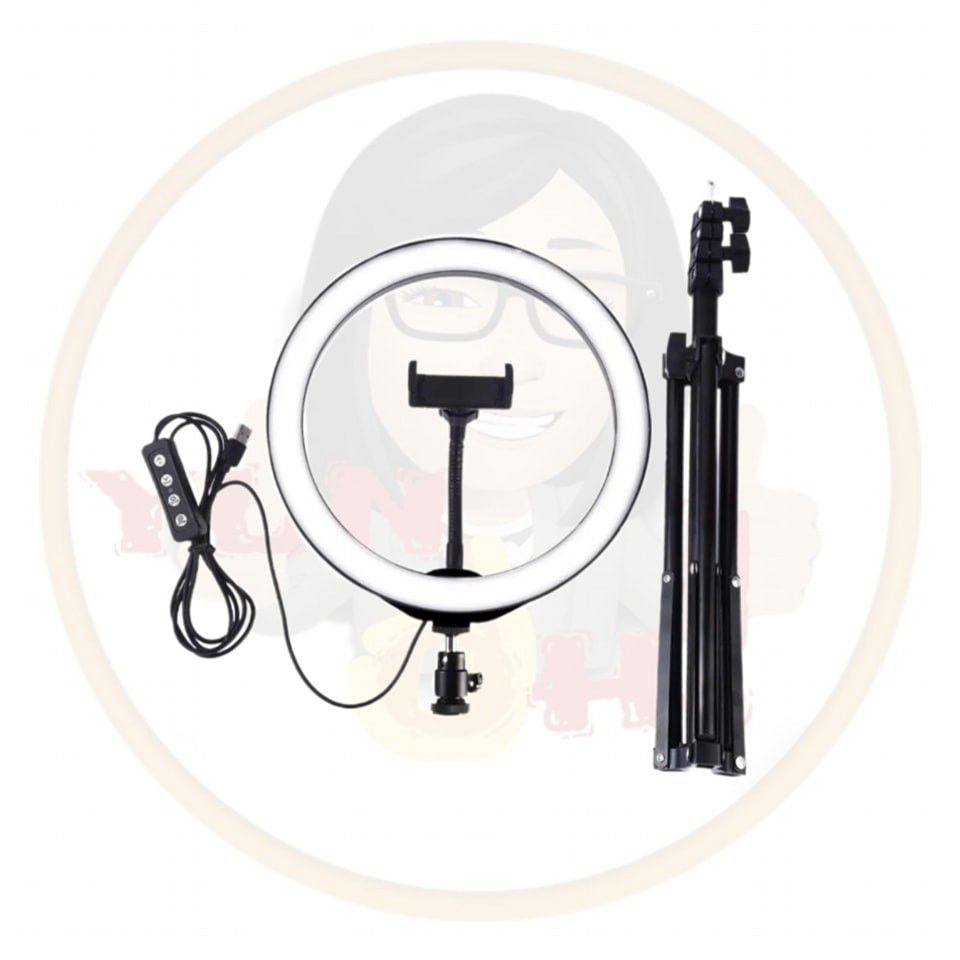 Ring light with stand (Category: Tripods & Monopods) located in Quezon City. Submitted by gervincho (Listing ID 1225560418, Image 2). Description: • Brand new • 26 cm Ring light diameter • 210 cm Stand height • Light color: White, Warm white and Warm yellow • Open for pick up or delivery (plus shipping fee). • Open for reservations (with advance payment required)..