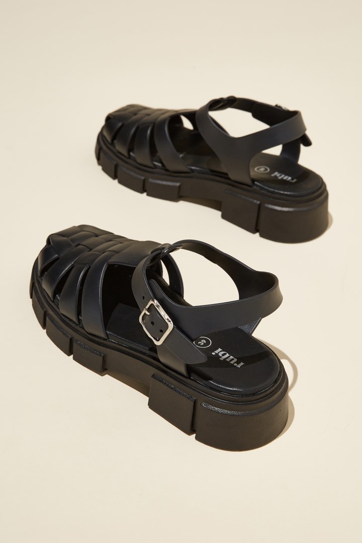RUBI BLACK SANDALS FAE MOULDED FISHERMAN, Women's Fashion, Footwear ...