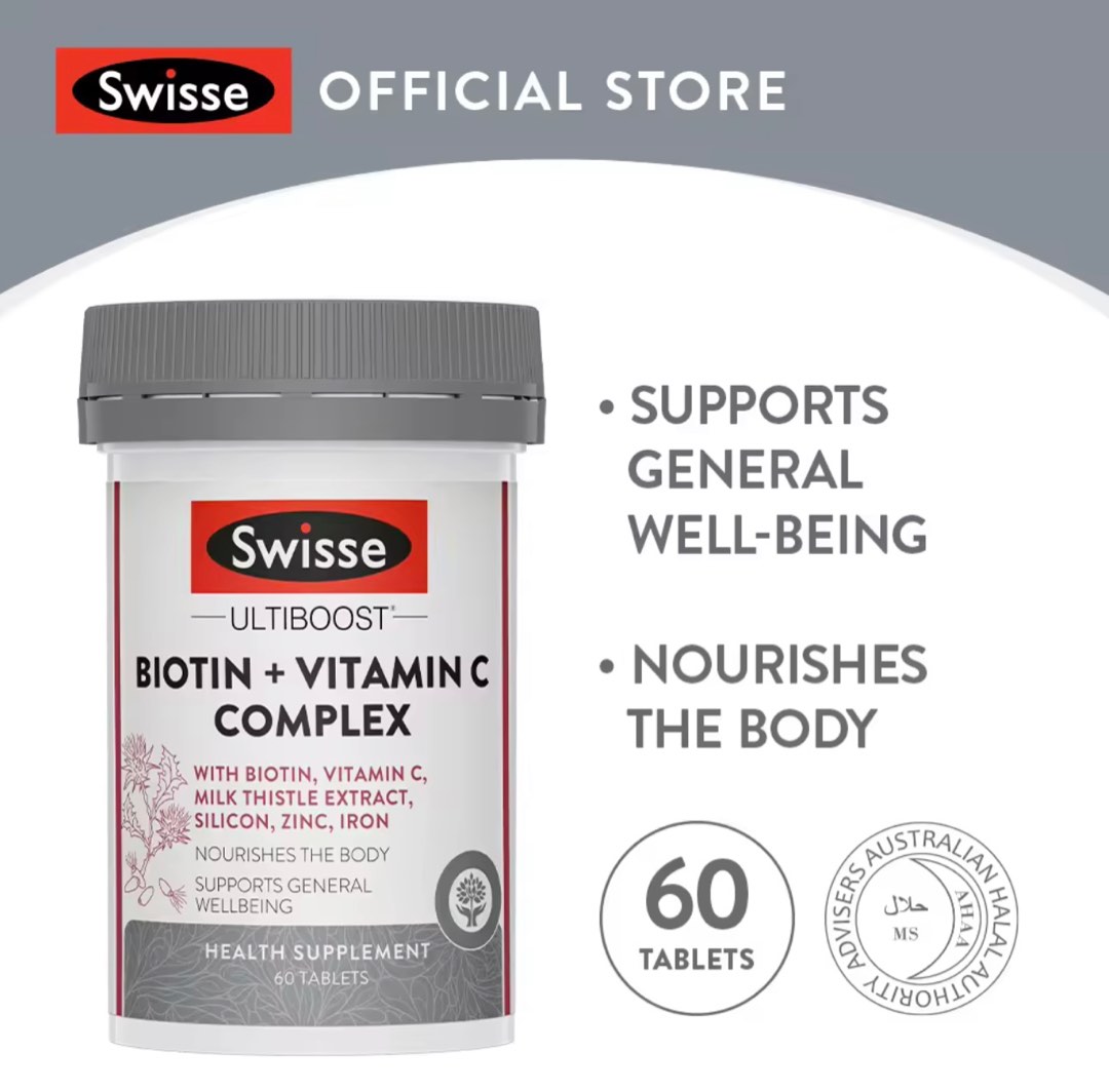 Swisse Ultiboost Biotin + Vitamin C Complex 60 Tab, Health & Nutrition