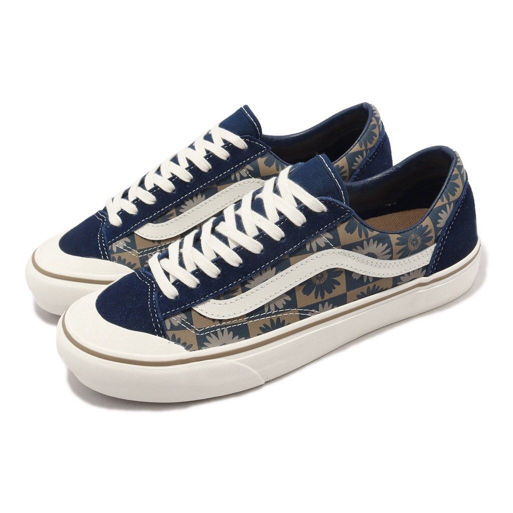 Vans Casual Shoes Style 36 SF Dark Blue Khaki Flower Suede Canvas