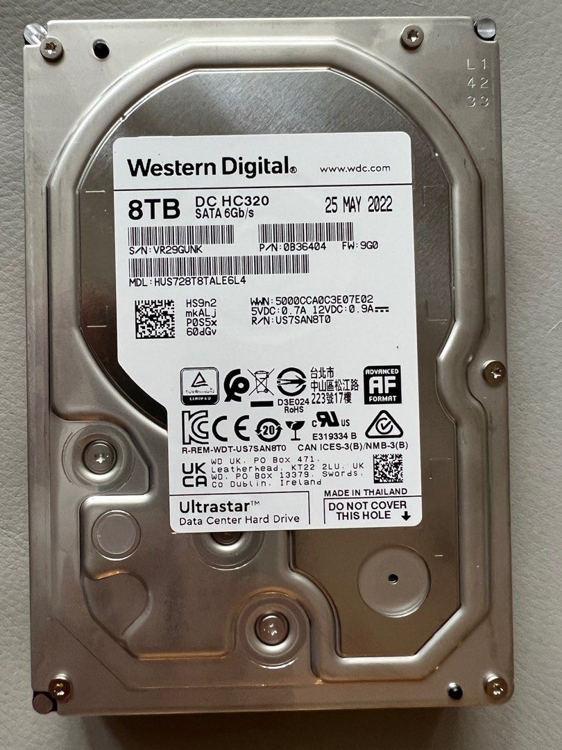 Western Digital Ultrastar HC320 8TB, 電腦＆科技, 電腦周邊及配件