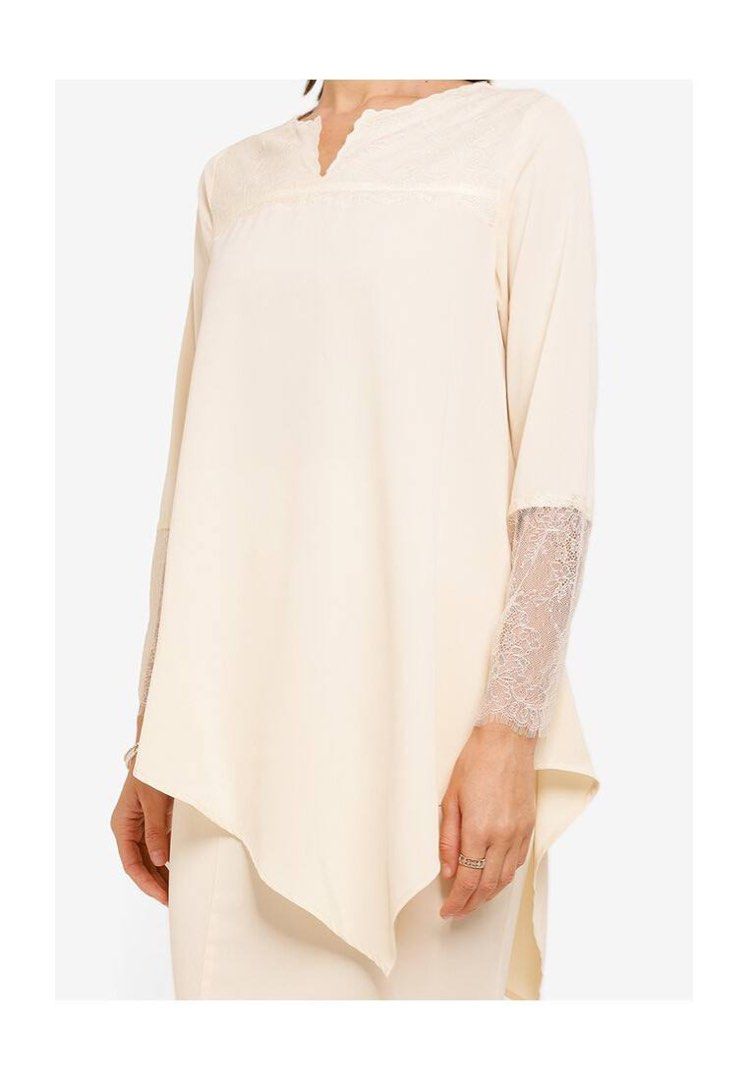 Zalia Cream Baju Lace Kurung, Women's Fashion, Muslimah Fashion, Baju