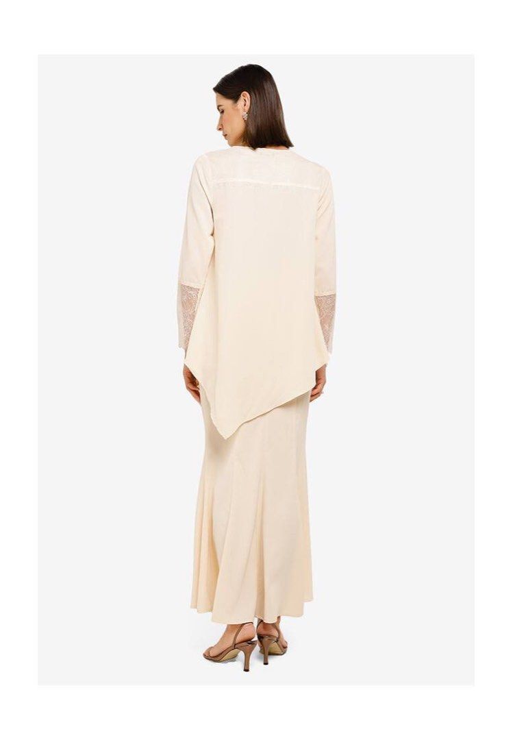Zalia Cream Baju Lace Kurung, Women's Fashion, Muslimah Fashion, Baju
