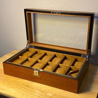 12 Slots Wooden Watch Box Organizer with key