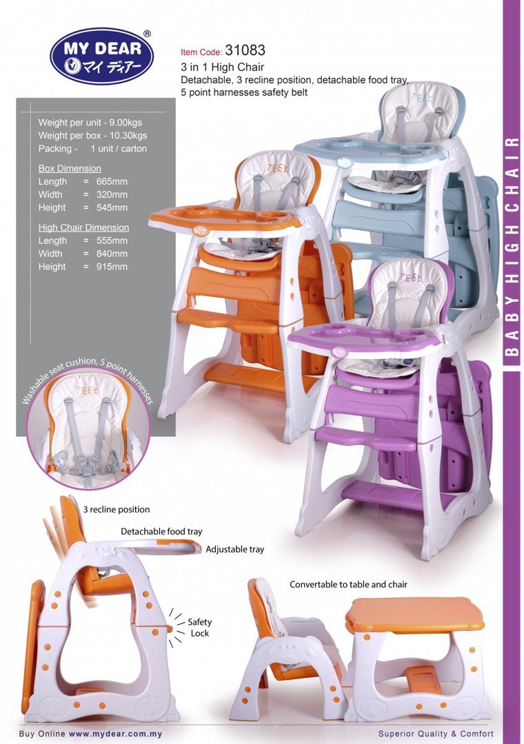 3 in 1 Baby High Chair Table, Babies & Kids, Nursing & Feeding, Baby