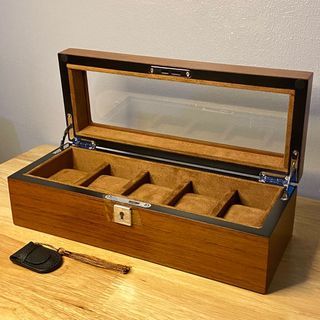 5 Slots Wooden Watch box Organizer case with key lock