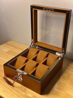 6 Slots Wooden Watch box organizer case with key lock