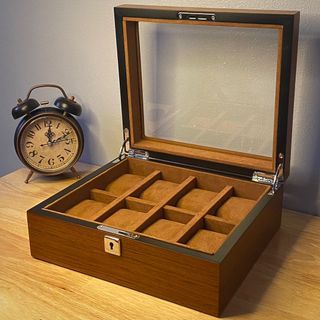 8 Slots Wooden Watch Box organizer case With key lock