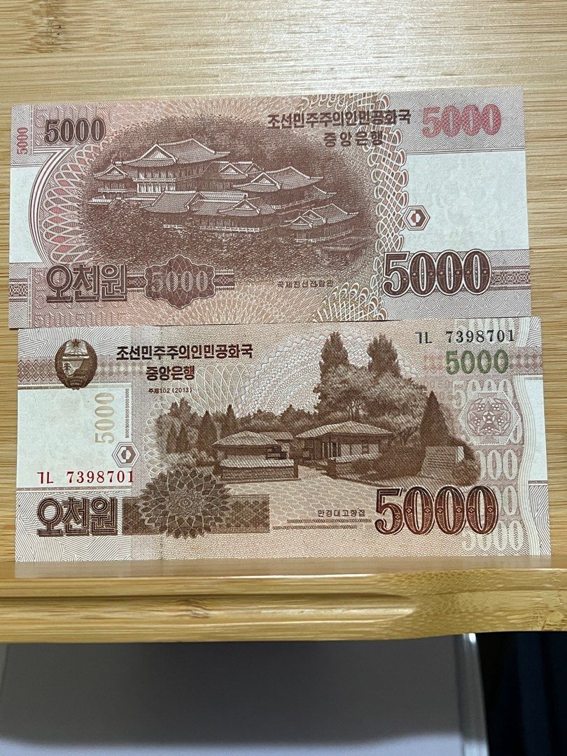 北韓紙幣紙鈔5000won, 興趣及遊戲, 收藏品及紀念品, 錢幣- Carousell