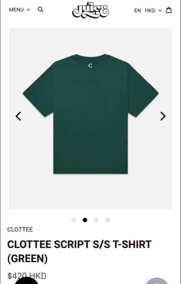 只限一件CLOTTEE SCRIPT S/S T-SHIRT (GREEN) ( 原價$420）, 男裝