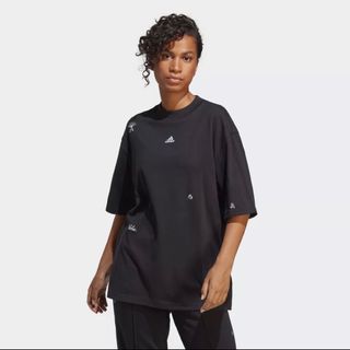 全新有吊牌Adidas女黑色立體刺繡短袖上衣L號