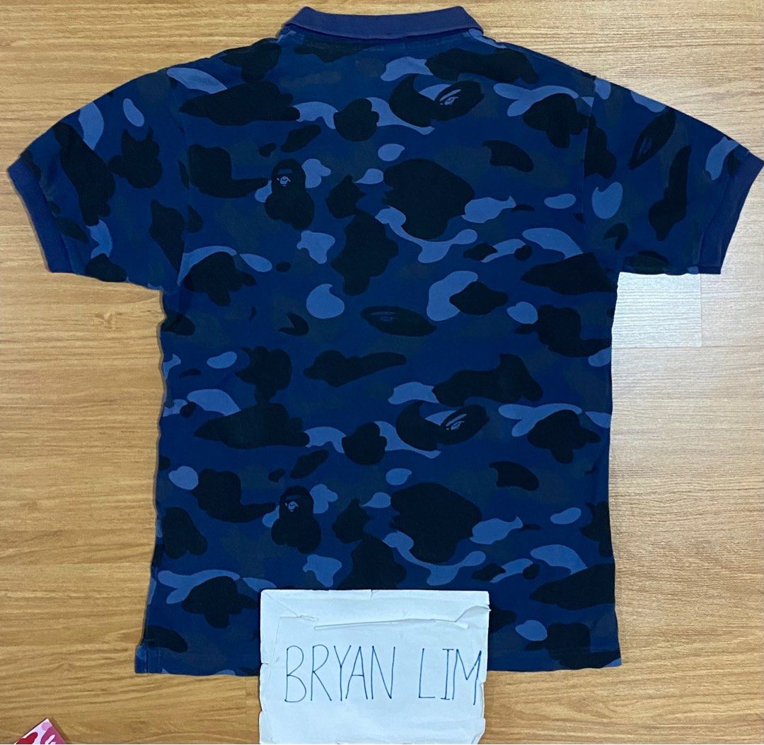 Bape Polo Logo Ape Full Camo Blue Camo Collar Tee Shirt by A
